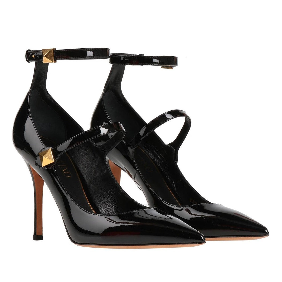 Valentino Garavani Black Pointed-toe Patent Leather stud Pumps 39.5