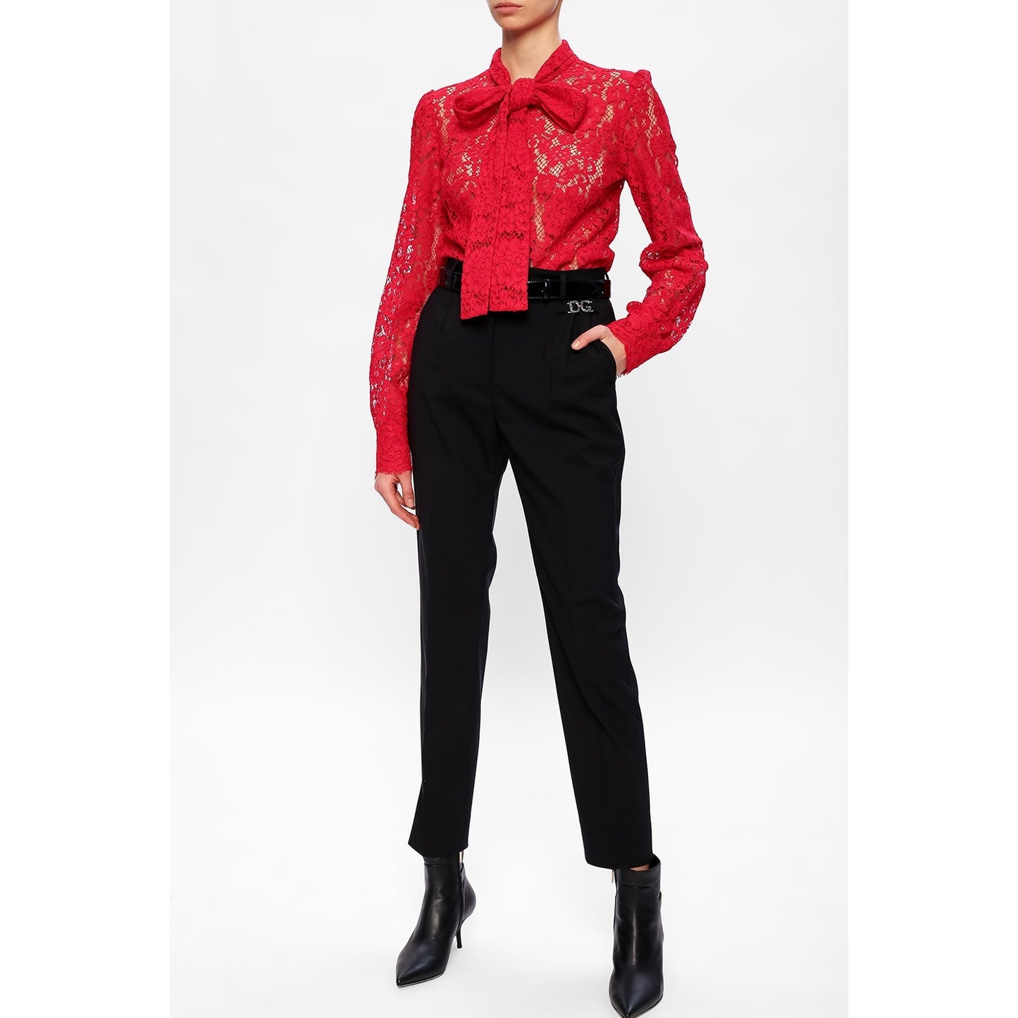 NWT Dolce & Gabbana Cordonetto Lace Blouse Shirt Red