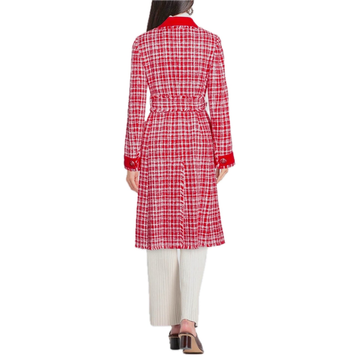 NWT Dolce & Gabbana Tweed Belted Coat Red White  40 / S