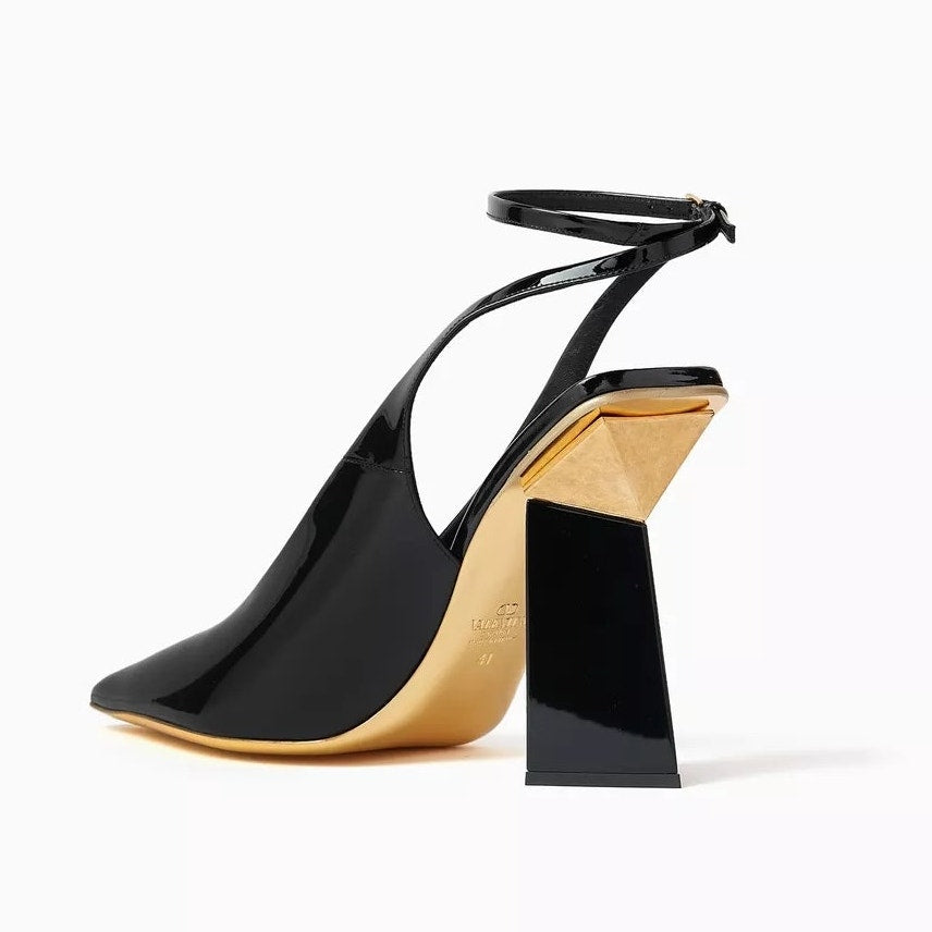 NIB Valentino Garavani Black One Stud Hyper Heel Pumps Gold 36.5