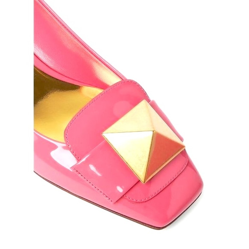 Valentino Garavani Pink One Stud Flat Patent Leather Ballerina Shoes