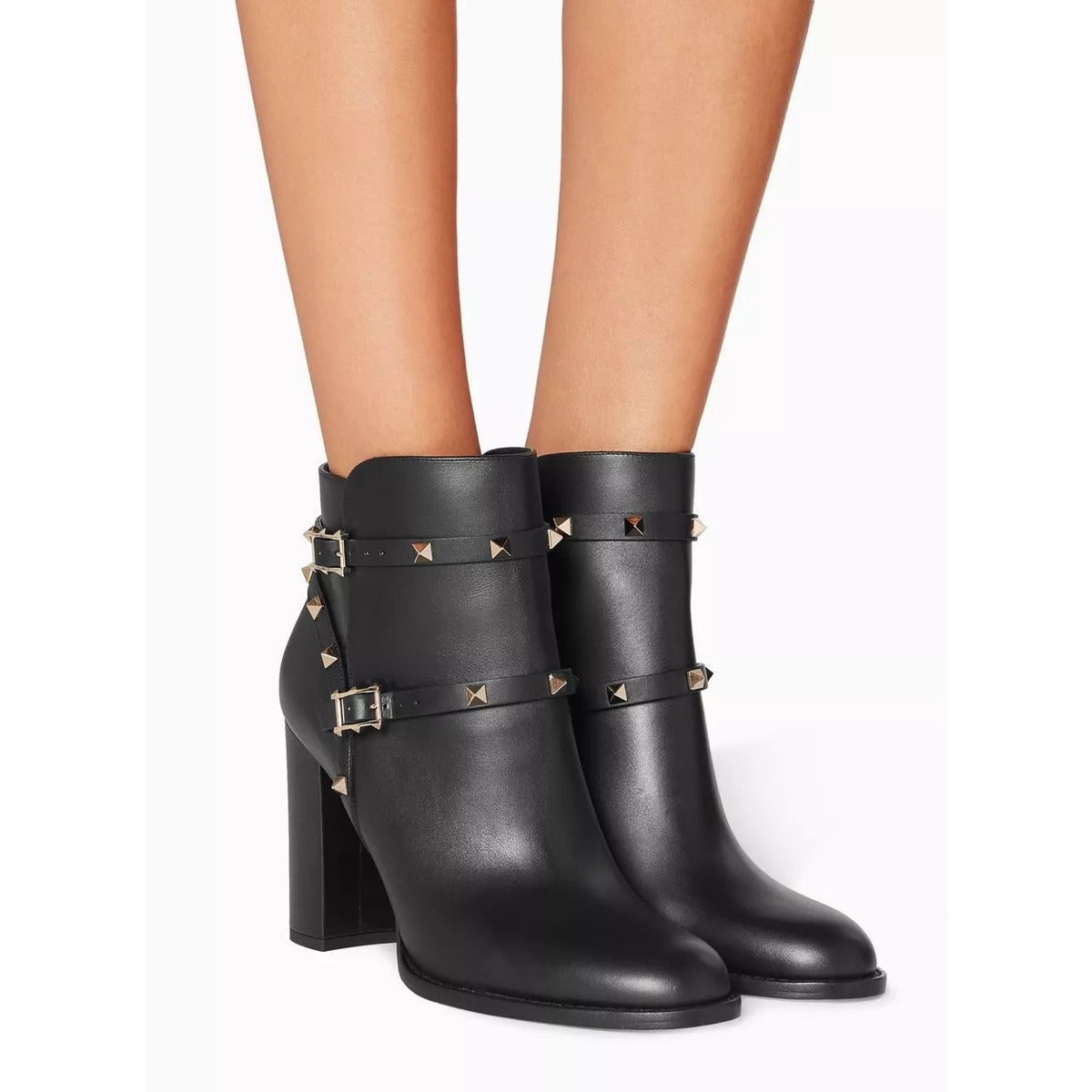 Valentino Garavani Rockstud Black Ankle Boots in Calfskin 35.5