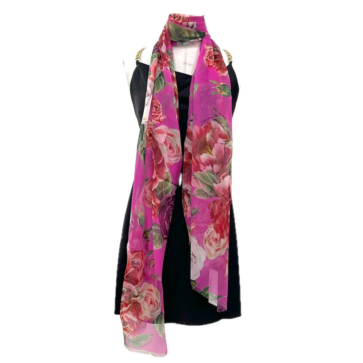 Dolce & Gabbana Floral Rose printed luxury lightweight silk scarf Pink