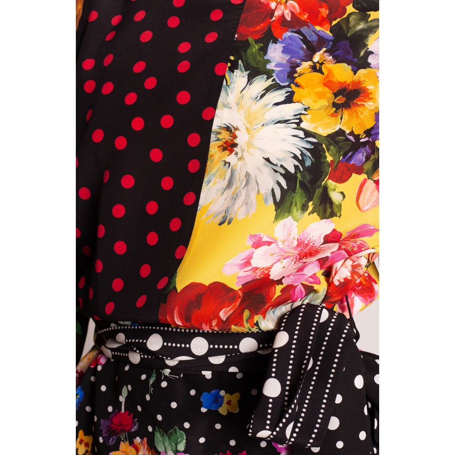 NWT DOLCE & GABBANA Printed Patchwork Blouse Belted Multicolor IT 38 XS