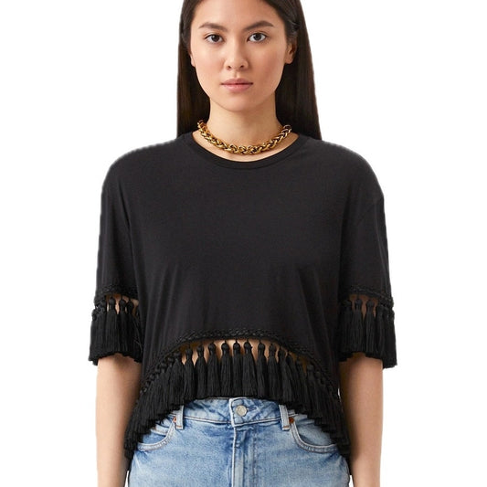 NWT Dolce & Gabbana Black Tassel Trimmings Jersey T-Shirt IT 38 XS