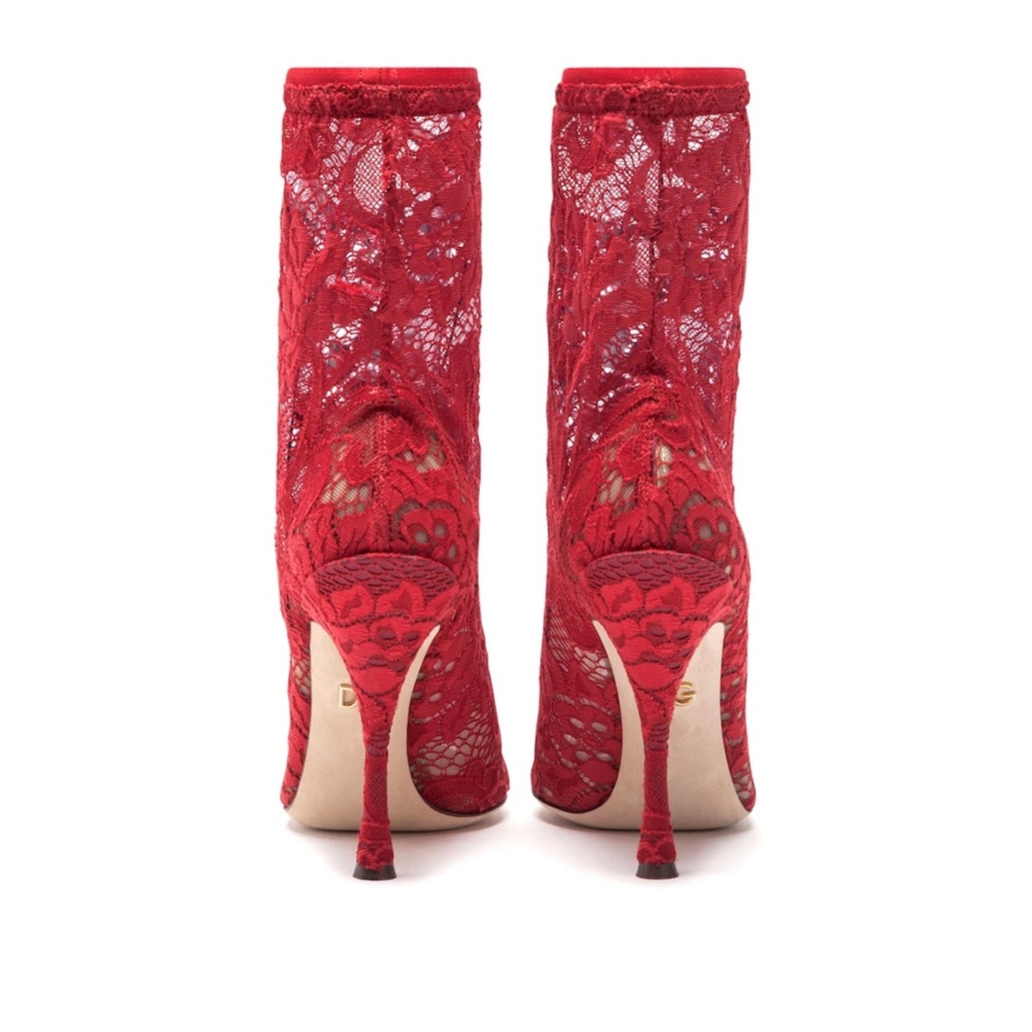 Dolce & Gabbana Stretch Lace Sock Ankle Boots Booties Red