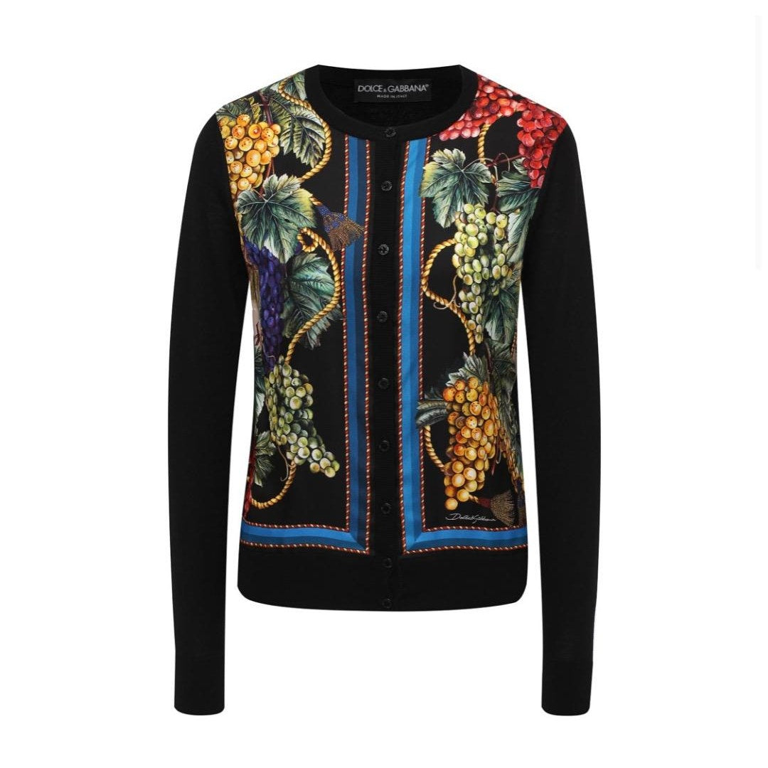 NWT Dolce & Gabbana Black Grape Print Buttoned Cardigan top  IT 40 US S S