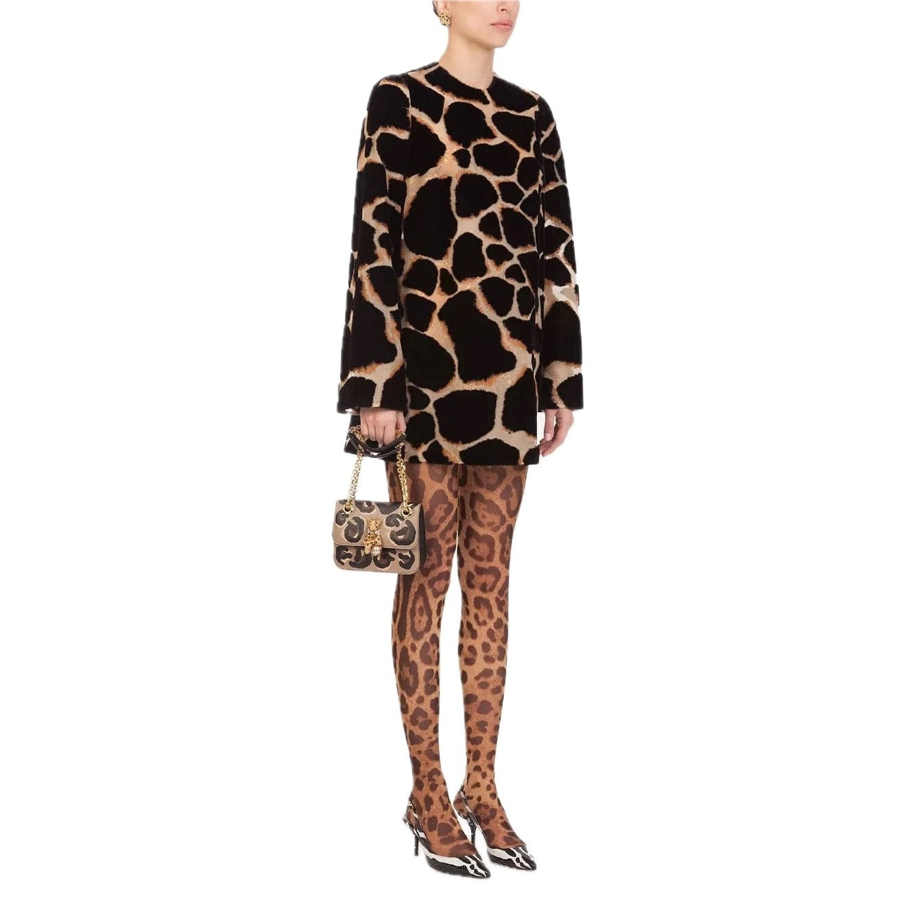 NWT DOLCE & GABBANA Runway Giraffe Print Mini Dress Brown IT 40 / S