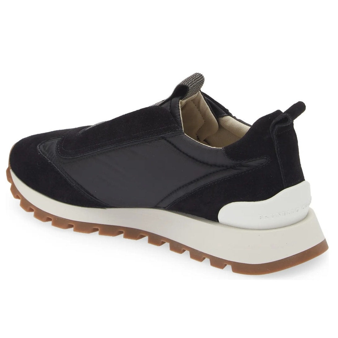 Brunello Cucinelli monili-embellished Suede Techno Fabric slip-on sneakers Black 36