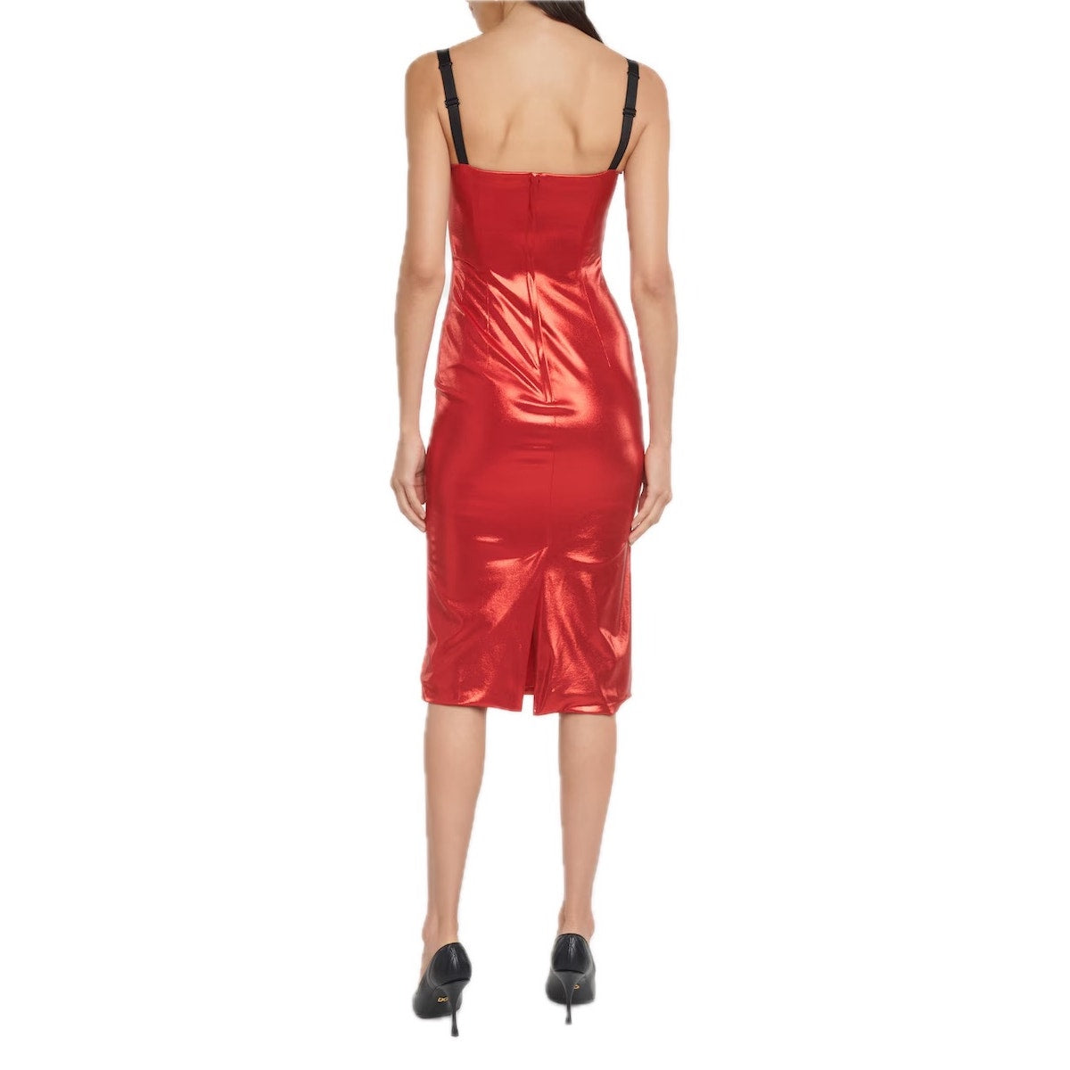 DOLCE & GABBANA Red Laminated Bustier Midi Dress 40 S