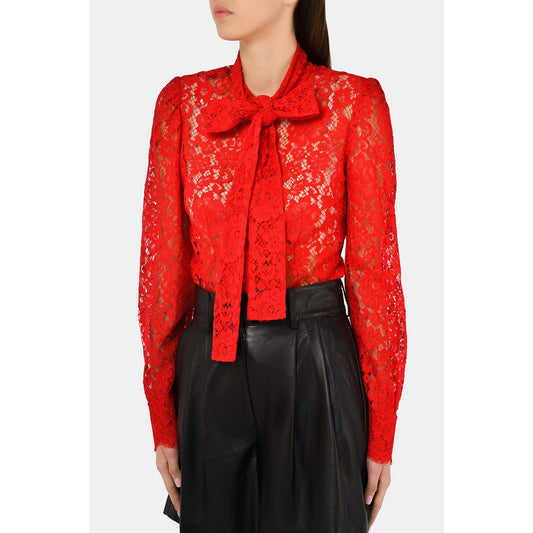 NWT Dolce & Gabbana Cordonetto Lace Blouse Shirt Red