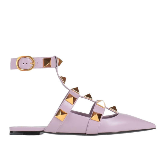 Valentino Garavani Lilac Roman Stud Flat Leather Ankle Strap Gold