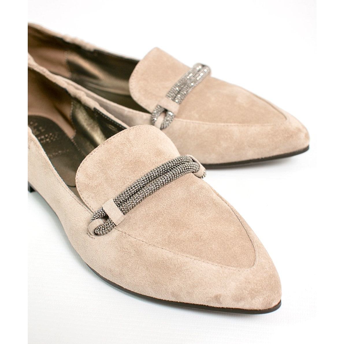 Brunello Cucinelli Woman's Suede Beaded Loafers Grey 36