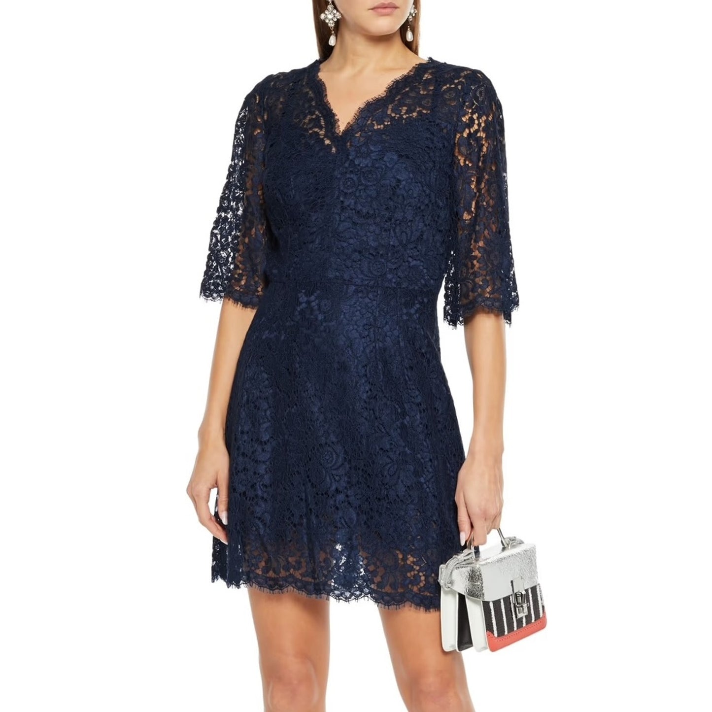 NWT Dolce & Gabbana Navy Corded Lace Short Sleeve Mini Dress 42 M