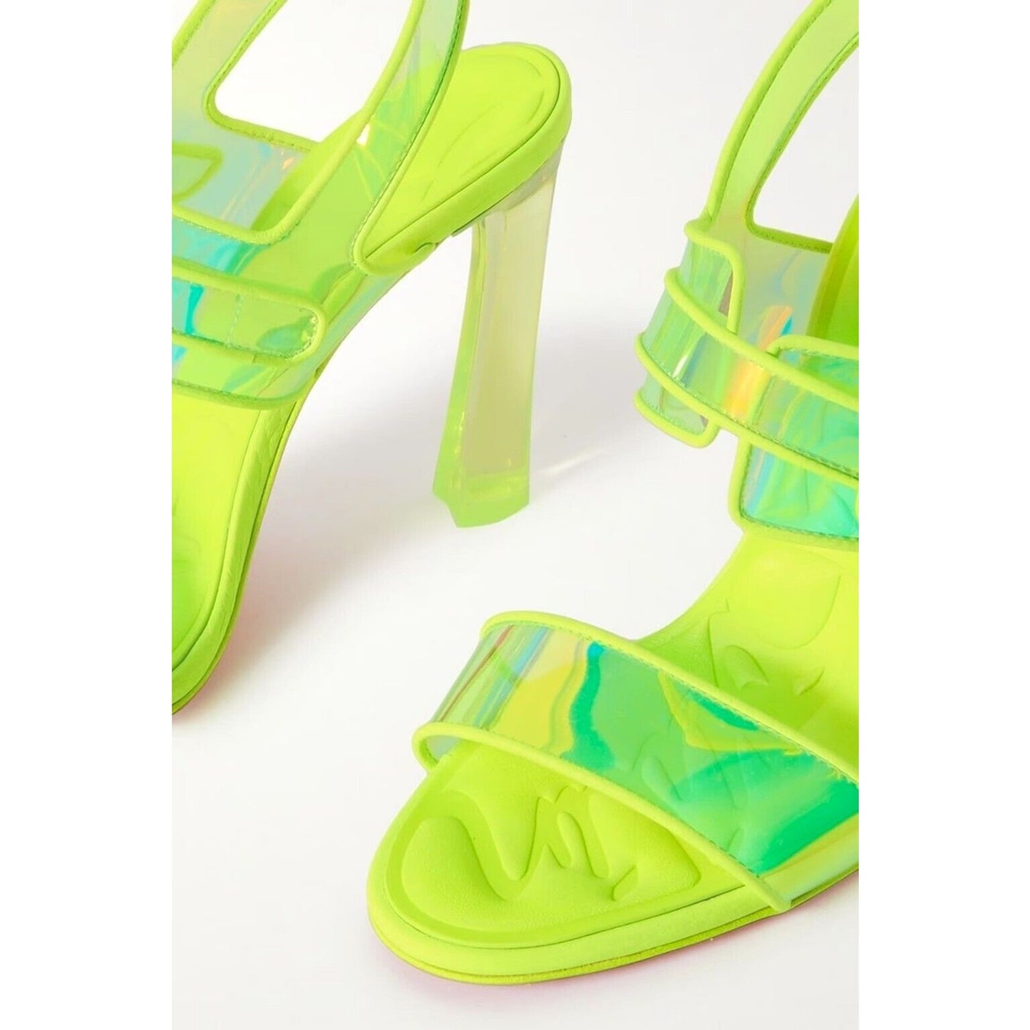 Christian Louboutin Duniss 100mm Leather and PVC Sandals Neon Yellow