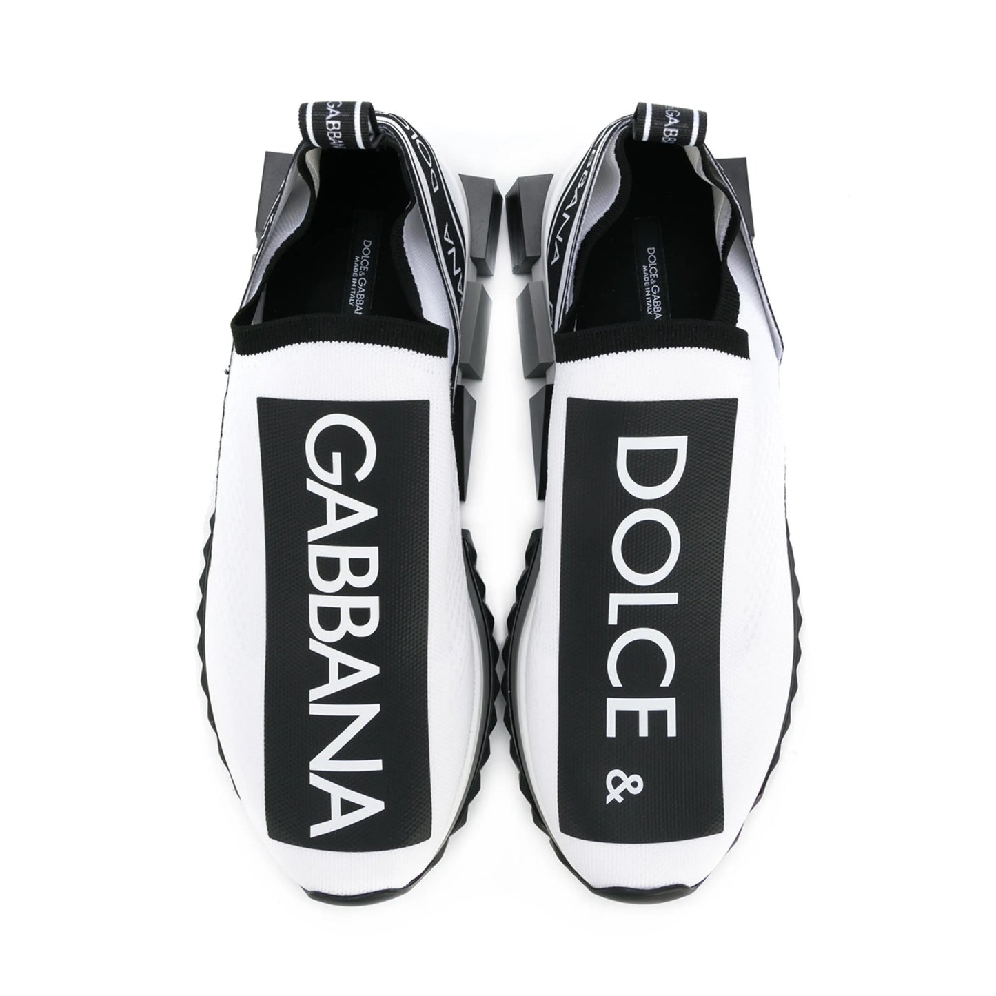 Dolce & Gabbana Sorrento Logo Print Stretch Knit Slip-On Sneakers White Black
