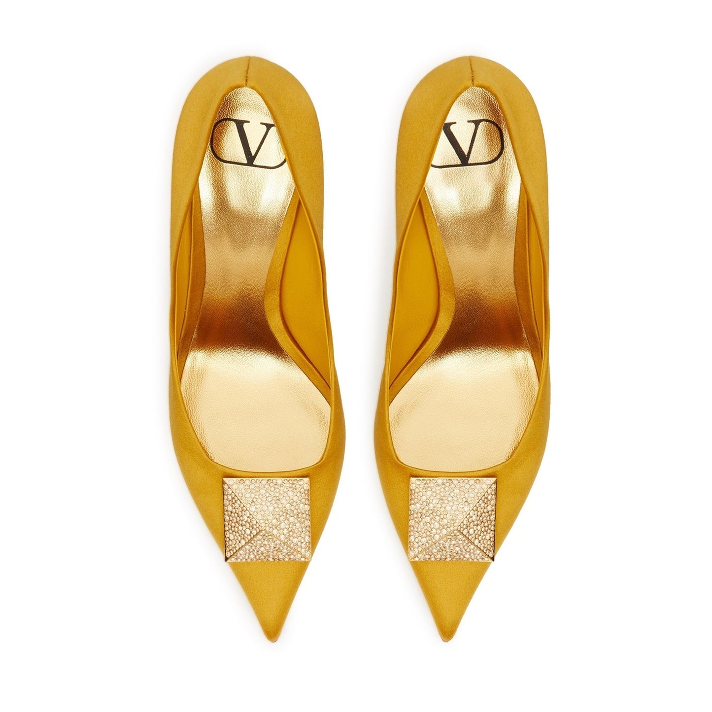 Valentino Garavani Yellow Crystal One Stud Pointed-toe Satin Pumps 39.5