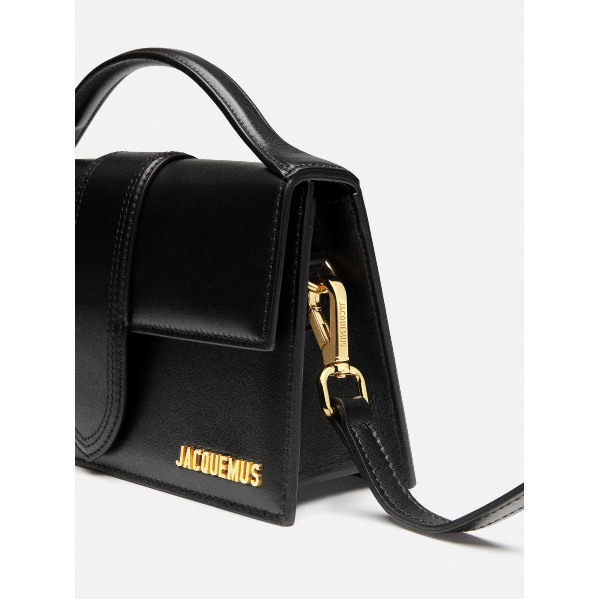 NWT Jacquemus Black Le Grand Bambino Leather Crossbody Bag Gold Logo