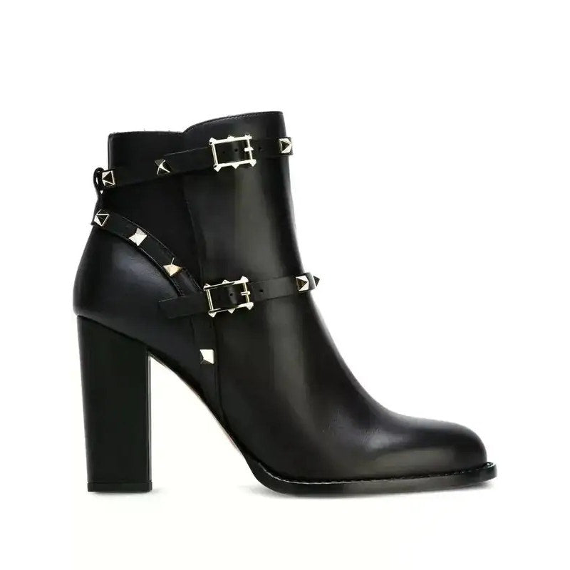 Valentino Garavani Rockstud Black Ankle Boots in Calfskin 35.5