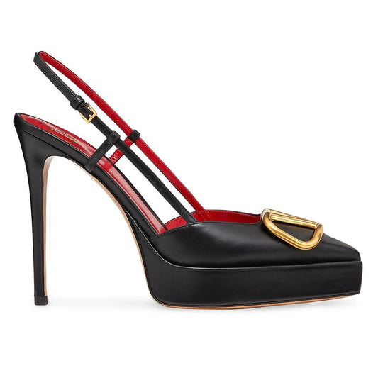 Valentino Garavani Black 120 mm VLogo Slingback Platform Pumps