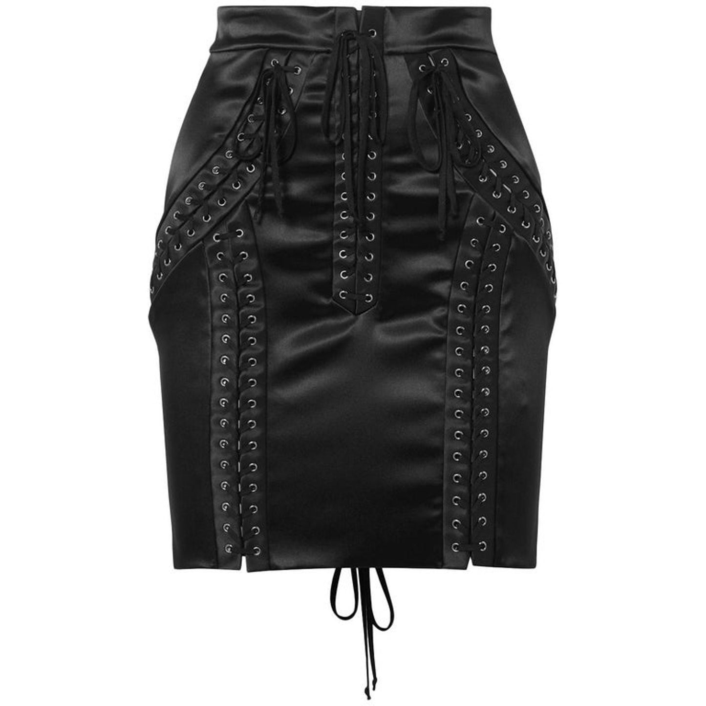 NWT Dolce & Gabbana Runway Black Lace-Up Stretch-Satin Mini Skirt IT 42 US M