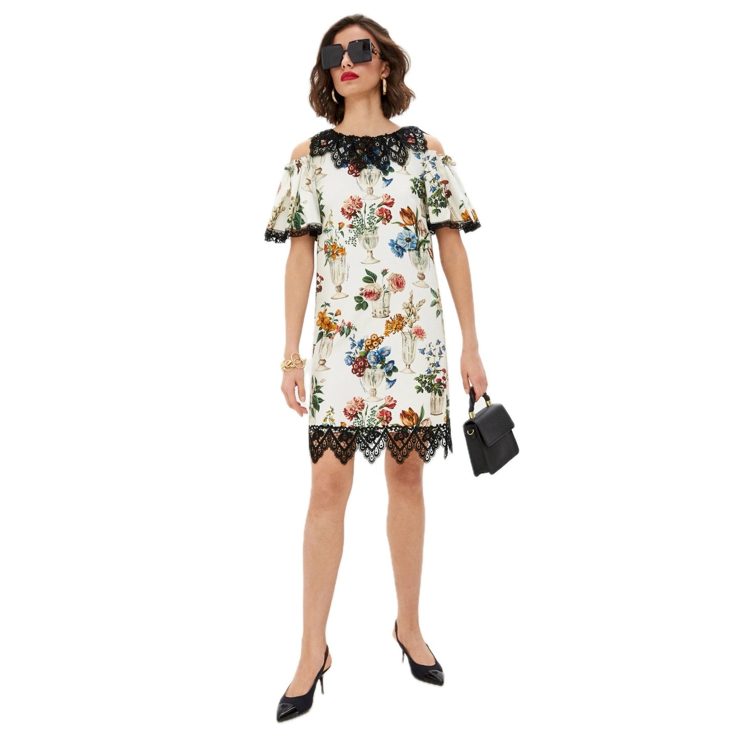 NWT Dolce & Gabbana White Mini Dress Vase Floral IT 40