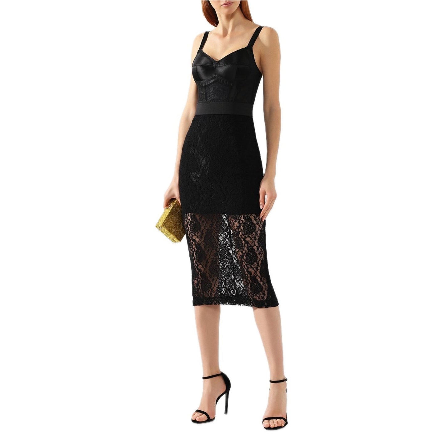 NWT Dolce & Gabbana Black Sheer Lace Midi Pencil Skirt IT 36 US XXS