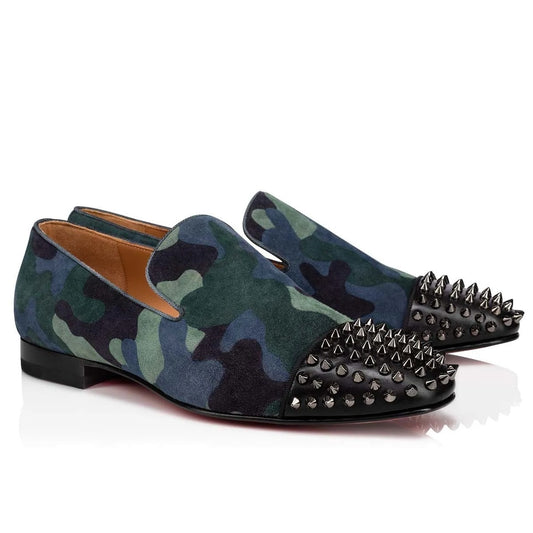Christian Louboutin Spooky Flat Camouflage Stud Suede Blue