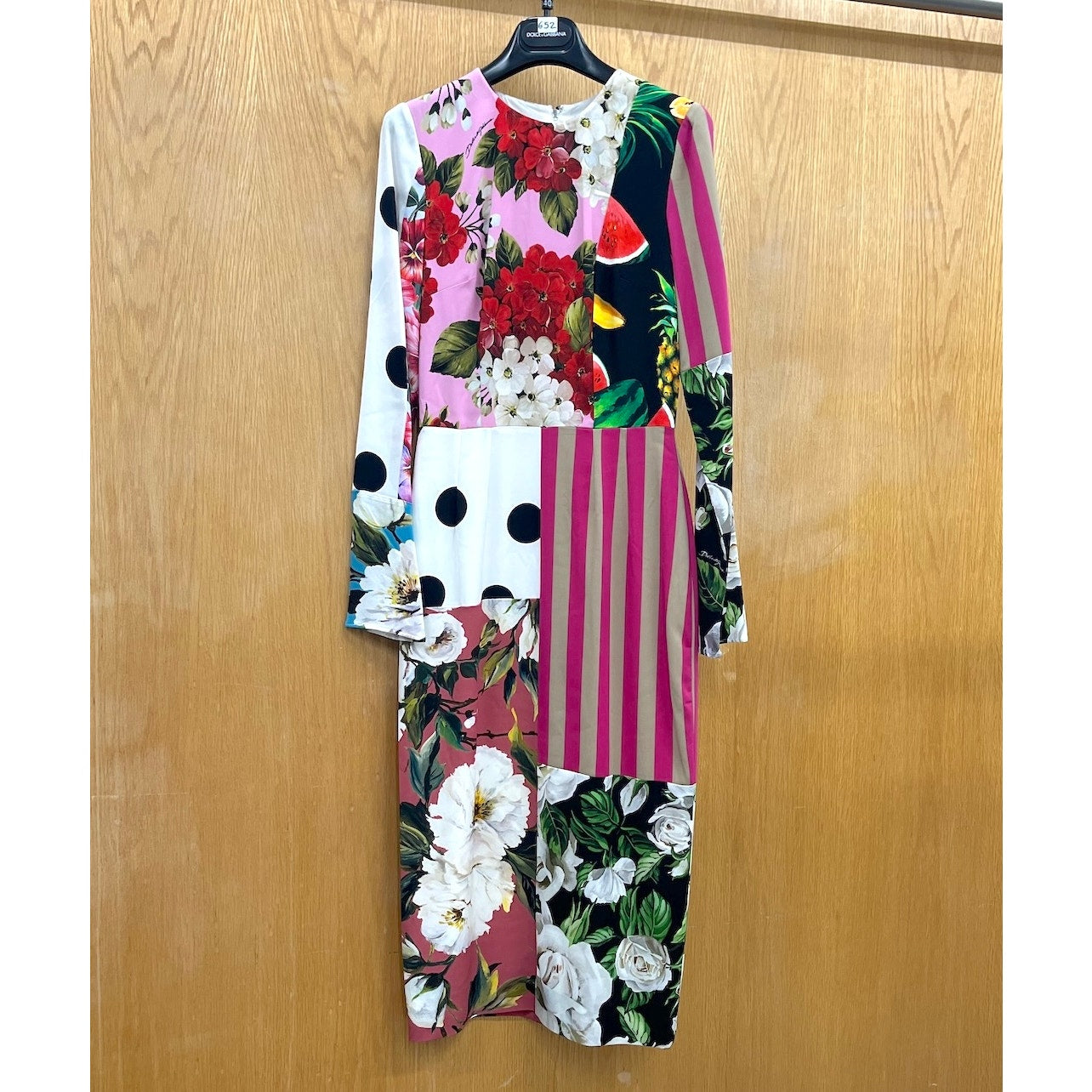 NWT Dolce & Gabbana Runway Multicolor Patchwork Long Sleeve Midi Dress IT 40 S