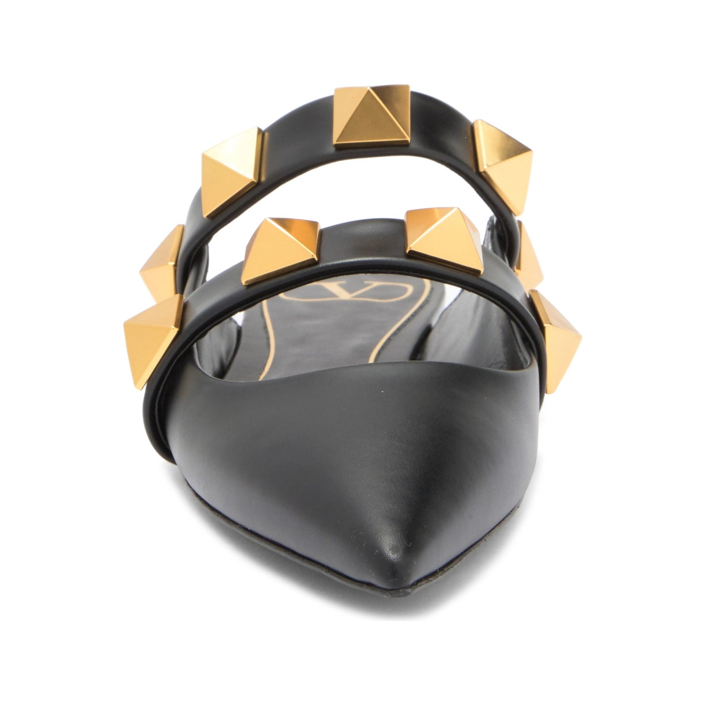 Valentino Garavani Black Roman Stud Flat Leather Mules Gold
