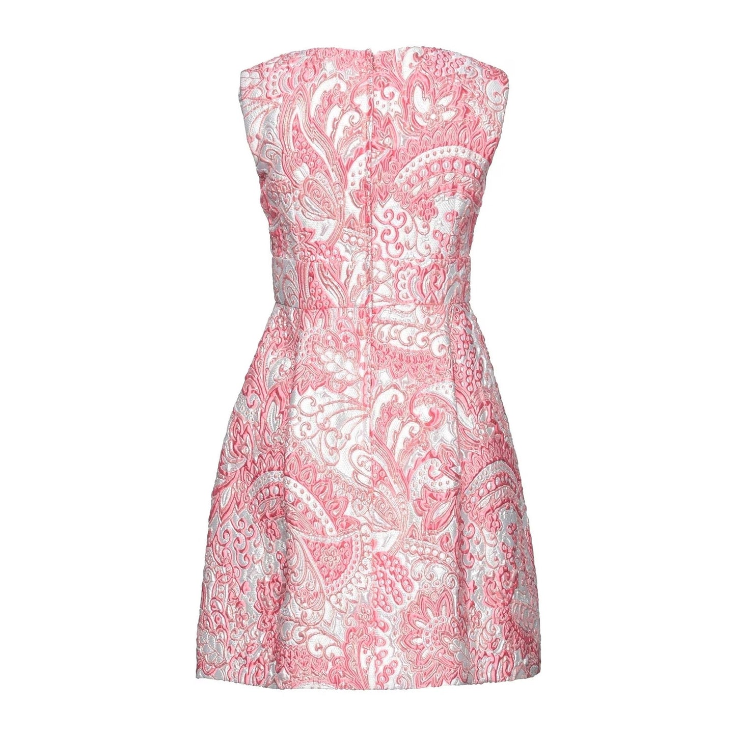 NWT Dolce & Gabbana Pink Floral Jacquard Pleated Sheath Mini Dress IT 42 M