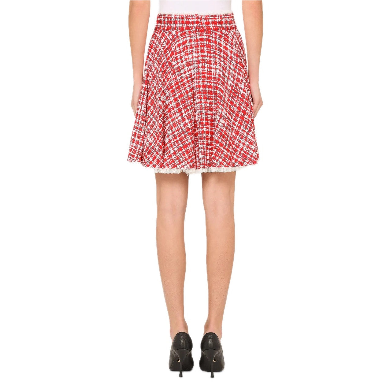 NWT Dolce & Gabbana Red White Tweed Circle Mini Skirt IT 38 US XS
