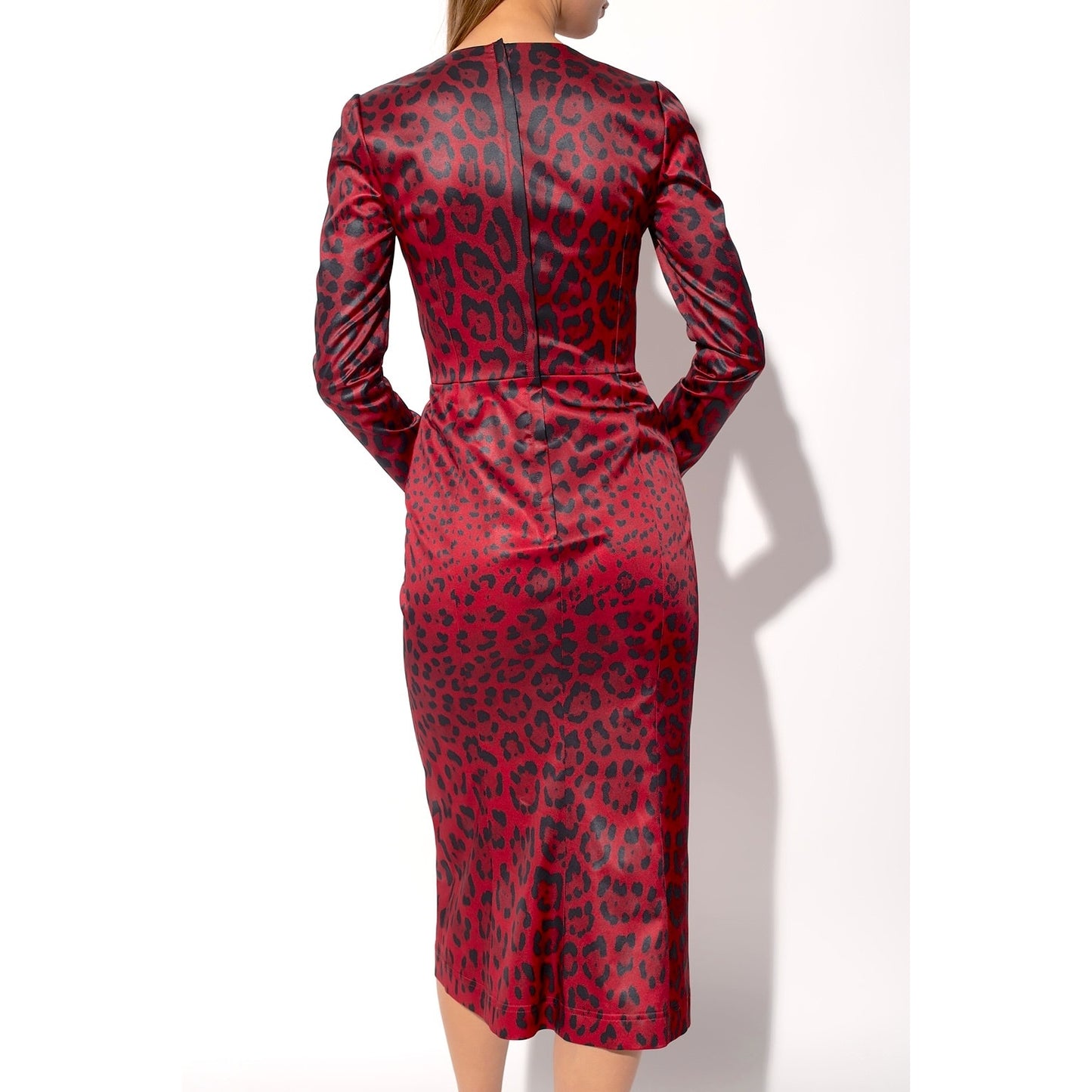 NWT Dolce & Gabbana Red Tubino bustier  Leopard-Print Satin Midi Dress 40 S
