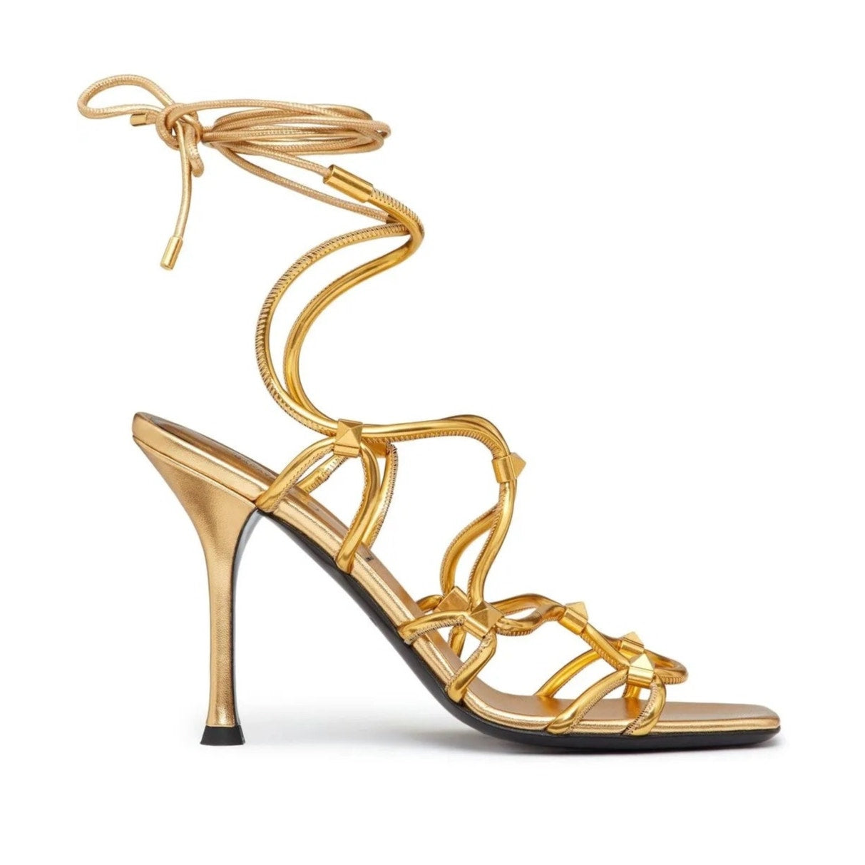 NIB Valentino Garavani Rockstud Net lace-up Heel Leather Sandals 36