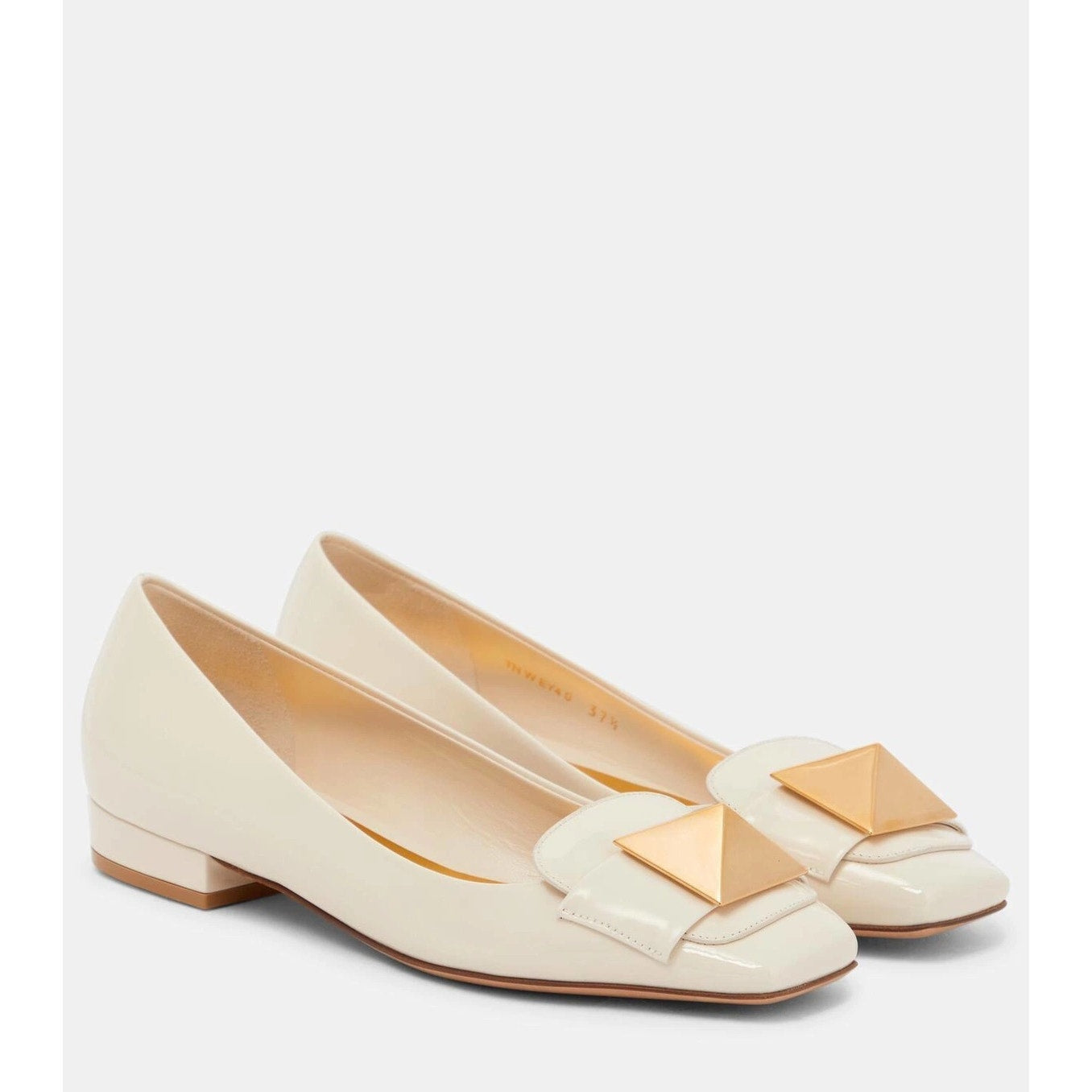 Valentino Garavani Ivory One Stud Flat Patent Leather Ballerina Shoes