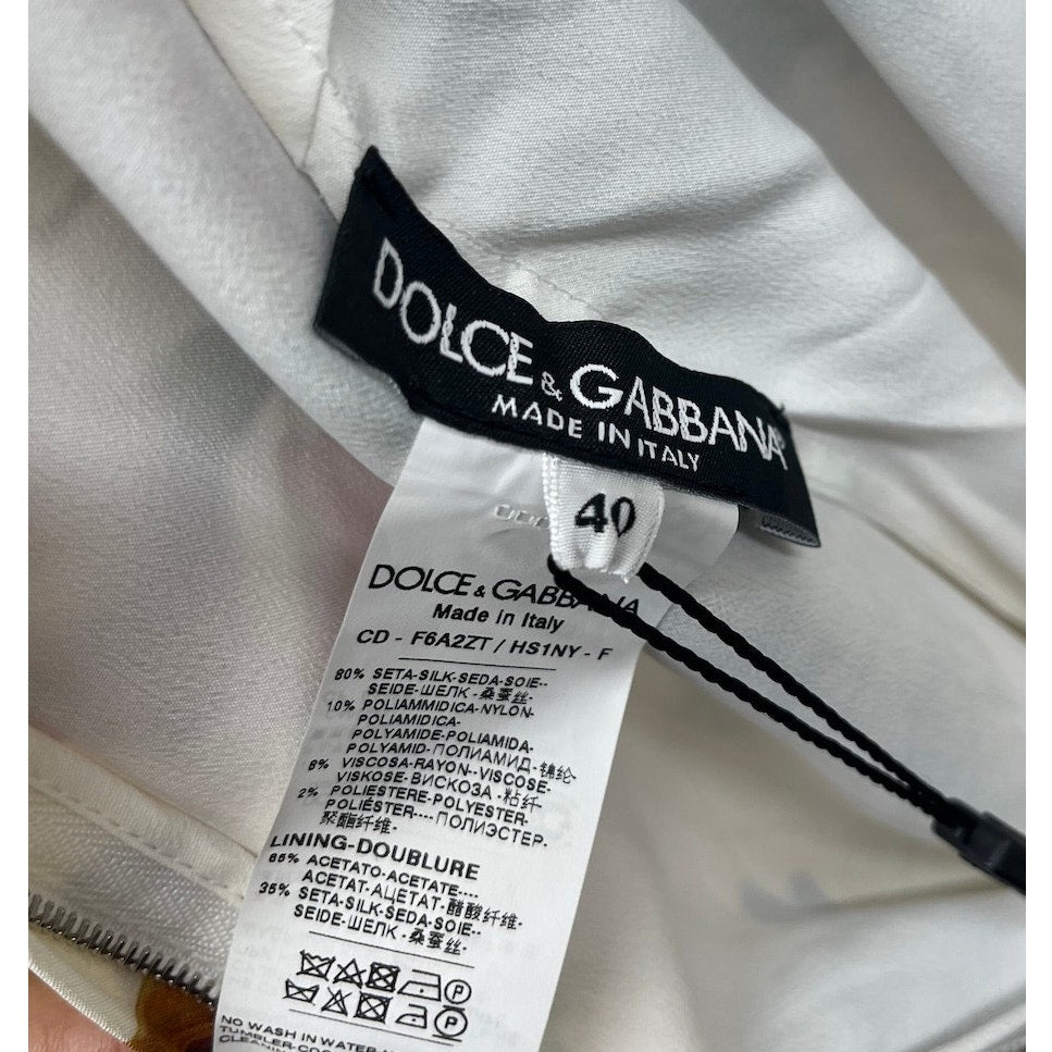 NWT Dolce & Gabbana White Mini Dress Vase Floral IT 40