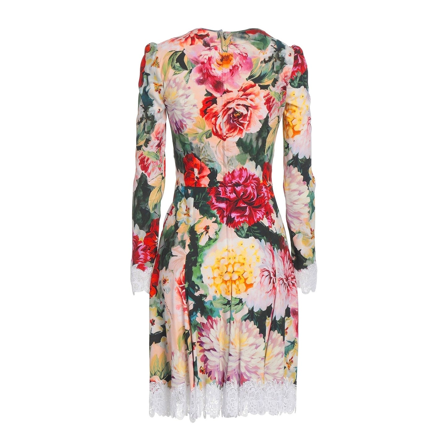 NWT Dolce & Gabbana Lace Trimmed Floral Crepe Mini Dress Multi IT 40 / S