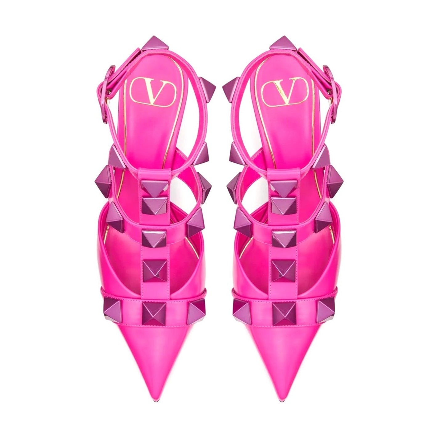 Valentino Garavani Pink PP Roman Stud Ankle Strap Leather Pumps