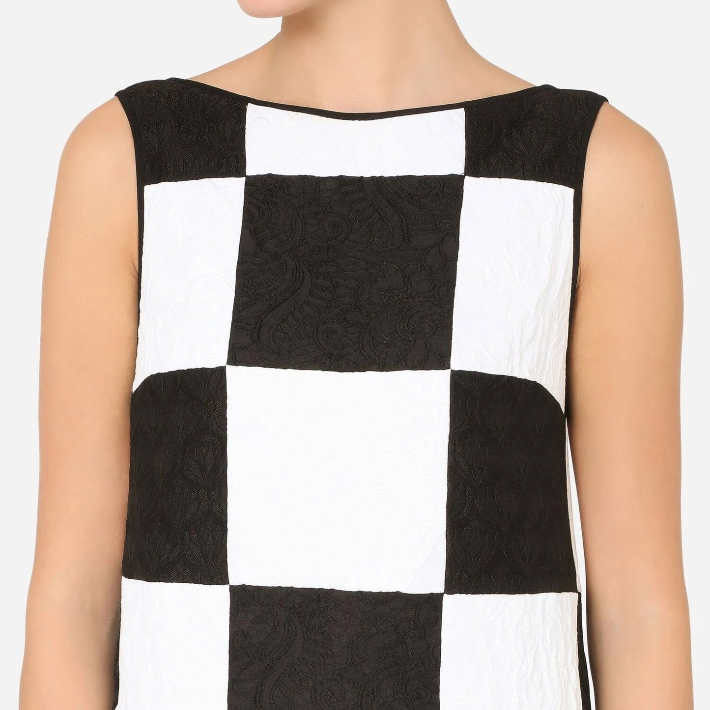 NWT DOLCE & GABBANA  Runway Sleeveless Damier Dress In Patchwork Jacquard 40 S