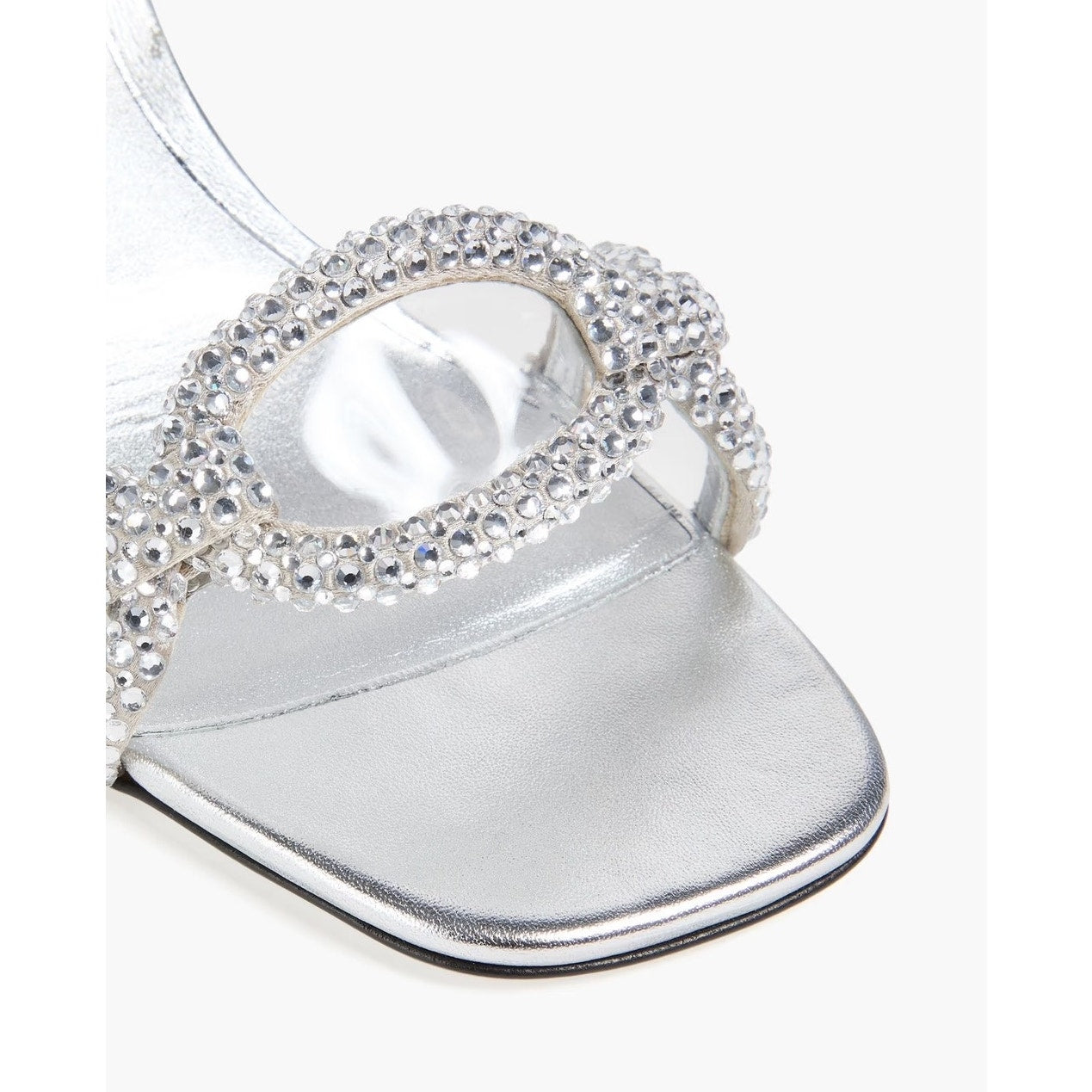 Valentino Garavani Silver Chain 1967 Crystal Slip On Heeled Slide Sandal