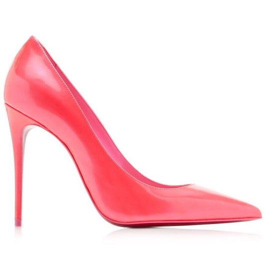Christian Louboutin Kate 100 Pointed Toe Patent Leather Pumps Neon Pink