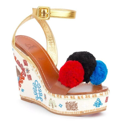 CHRISTIAN LOUBOUTIN Cycladissimo 120 Leather wedge sandals Multicolor