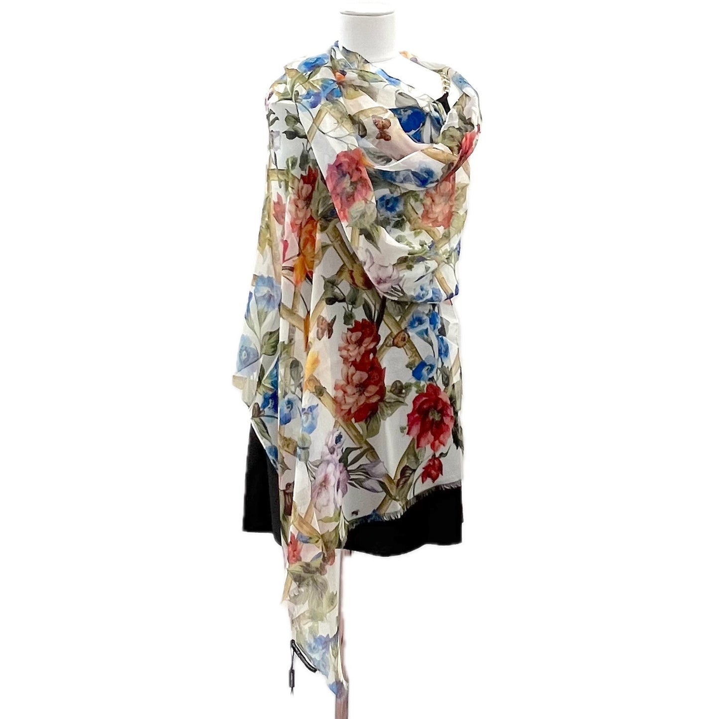 Dolce & Gabbana Floral Printed luxury lightweight silk scarf Shawl Orange Multi