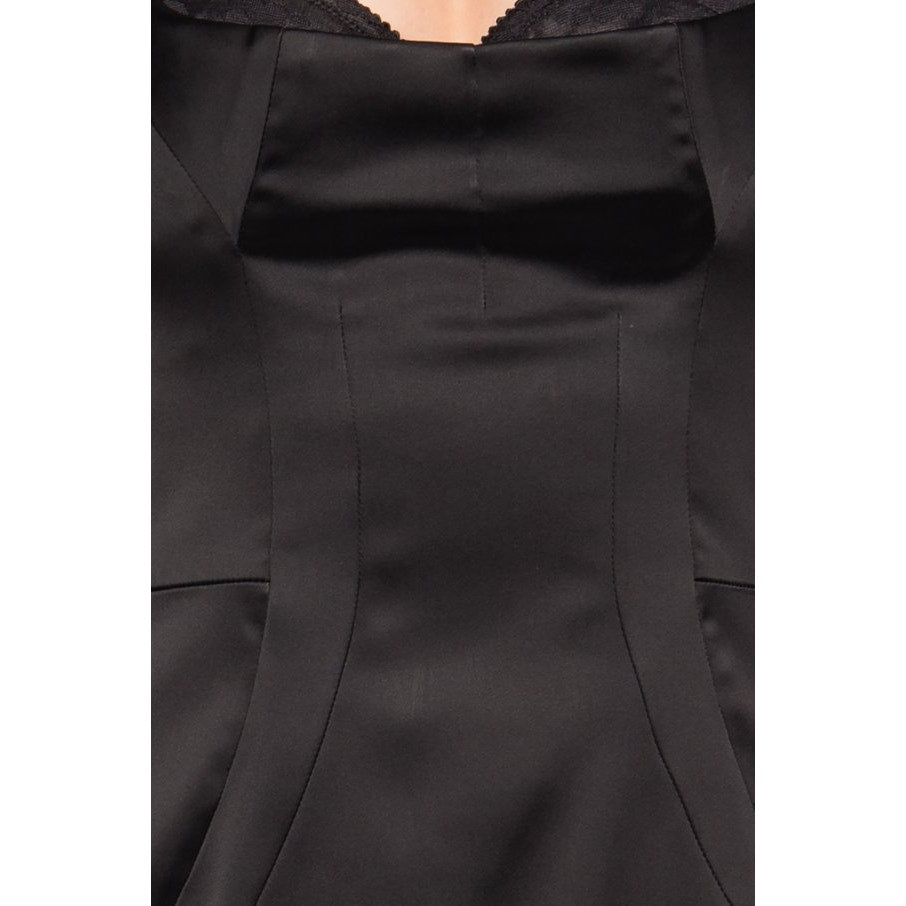 DOLCE & GABBANA Black Stretch Satin Sweetheart Bodycon Dress Midi 42 M