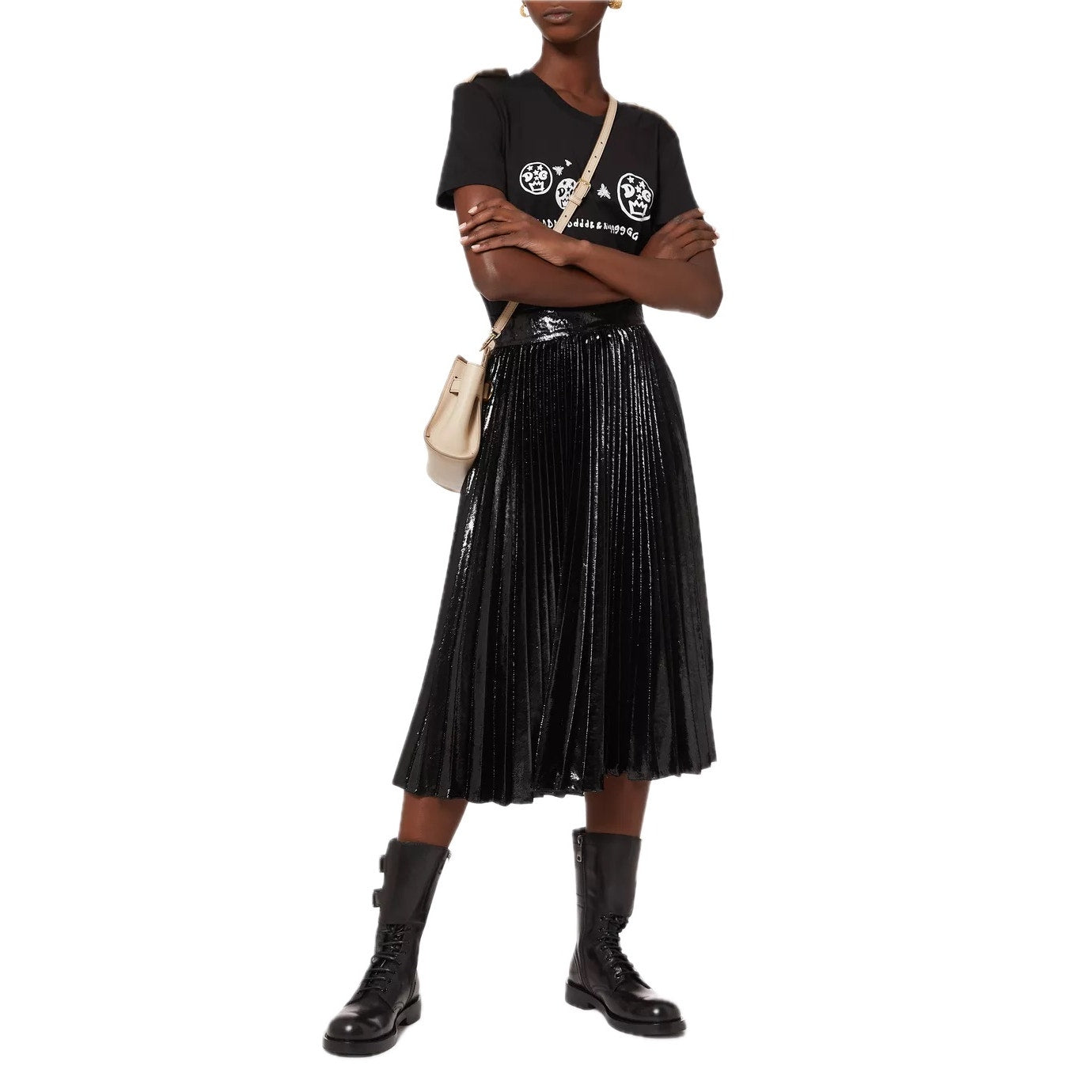 NWT Dolce & Gabbana Black Pleated Midi Skirt in Flowing Lamé Velvet  IT 38 US XS