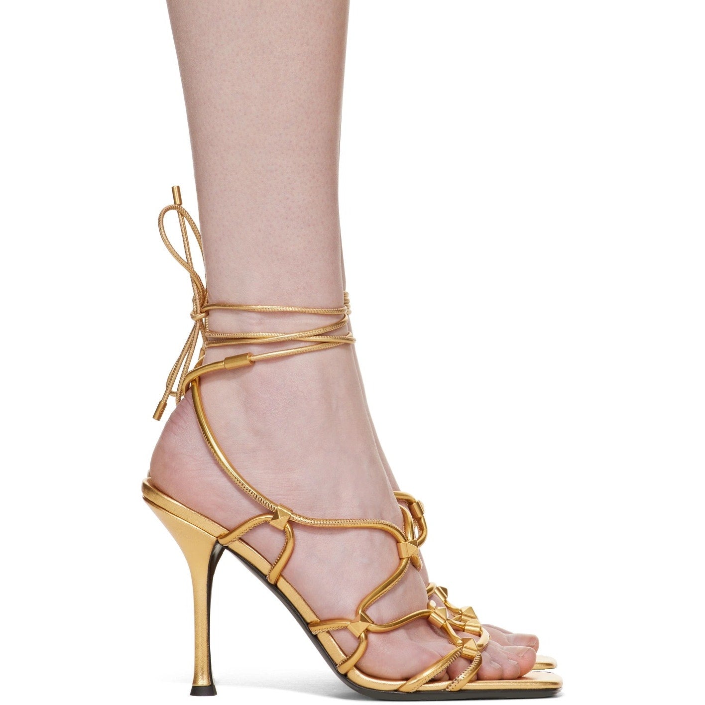 NIB Valentino Garavani Rockstud Net lace-up Heel Leather Sandals 36