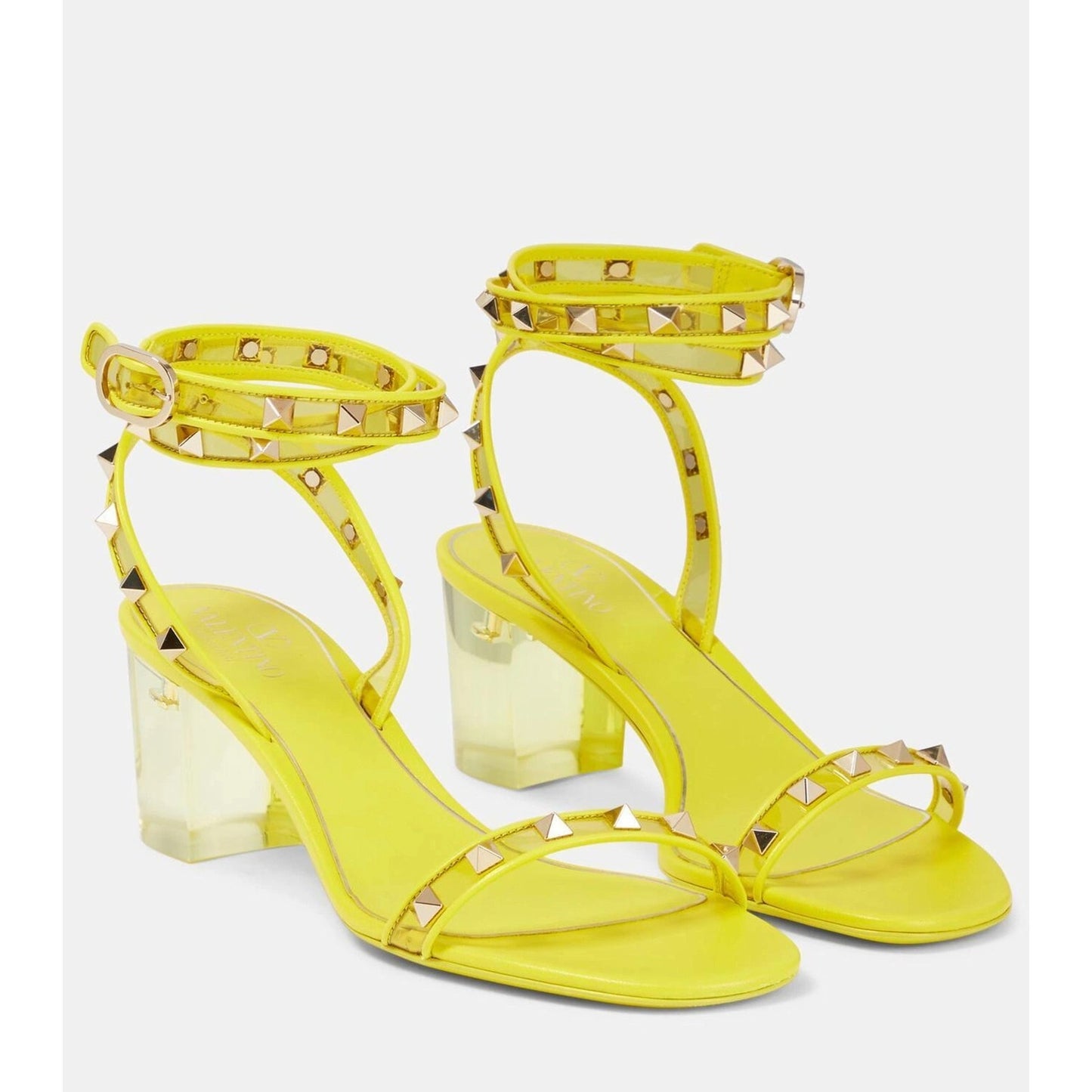 Valentino Garavani Yellow Rockstud PVC Leather Sandals