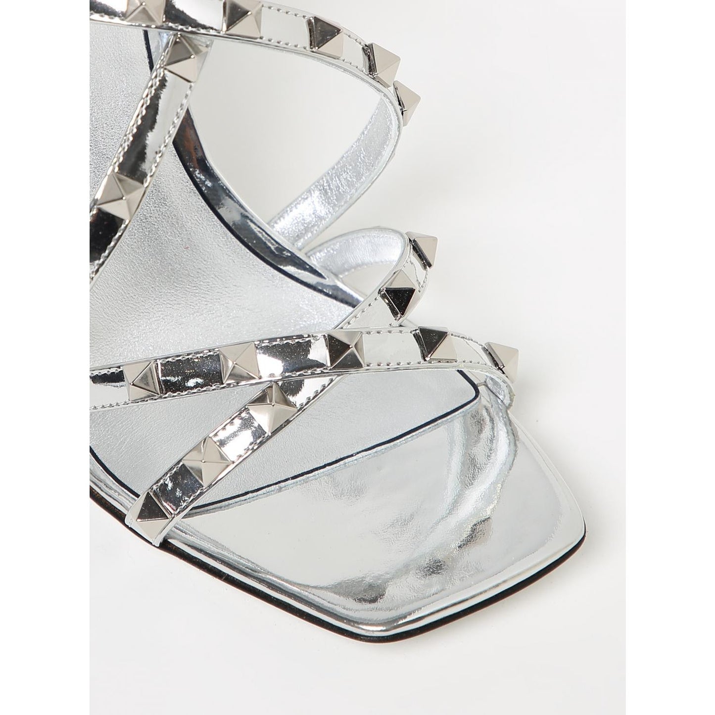 NIB Valentino Garavani Silver 100 Rockstud Mirrored Strappy Sandals 36