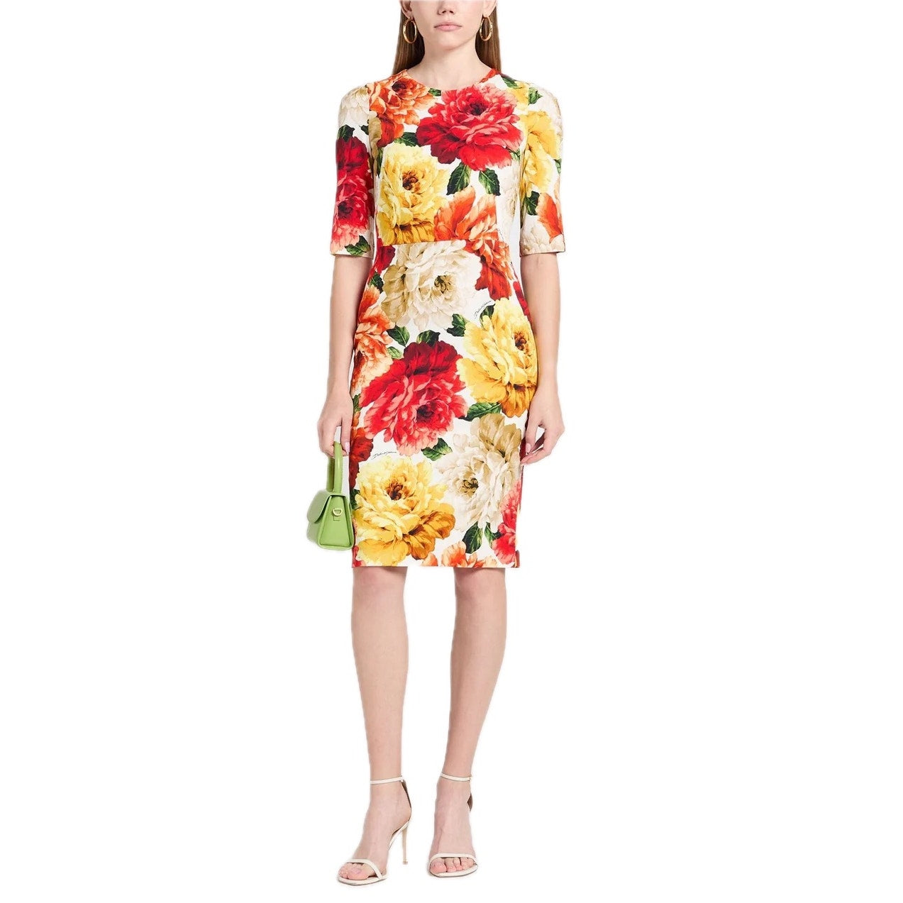 NWT Dolce & Gabbana Multicolor Marigold Floral Print Sheath Midi Dress IT 38 XS