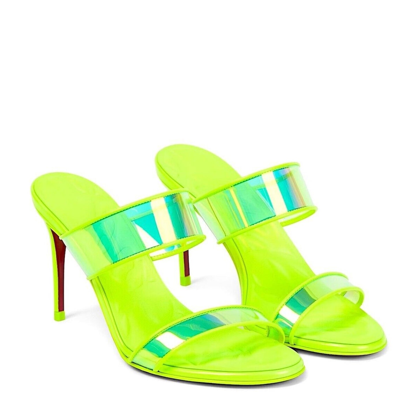 Christian Louboutin Just Loubi 85 Mules Leather PVC Neon Yellow 37
